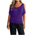 thumbnail image 4 of jjayotai Women Cold Shoulder Tops Summer Short Sleeve Shirt Scoop Neck Tee Casual Loose Fitted Solid Color Tunic Top, 4 of 6
