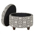 thumbnail image 5 of Benzara Upholstered Fabric & Wood Ottoman with Bun Feet in Cream/Black, 5 of 5