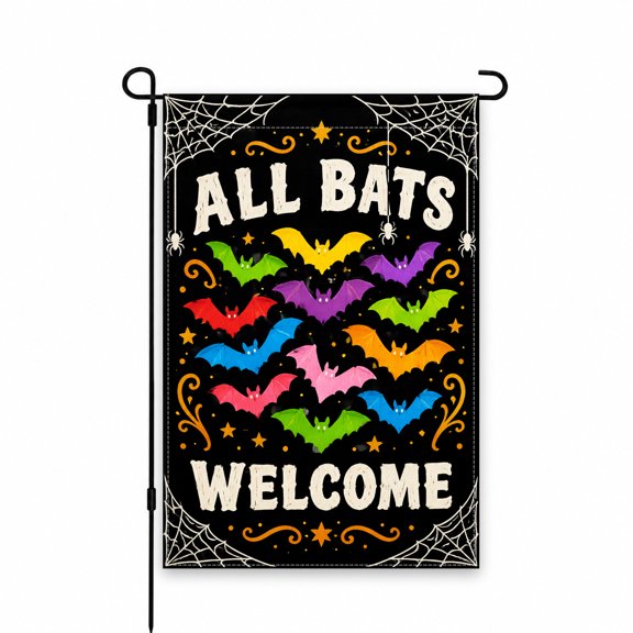 Colorful Bats Halloween Garden Flag 12x18 Inch – Spooky Outdoor Decor for Yard, Lawn, Patio, Porch – Perfect for Seasonal Celebration and Welcome Display