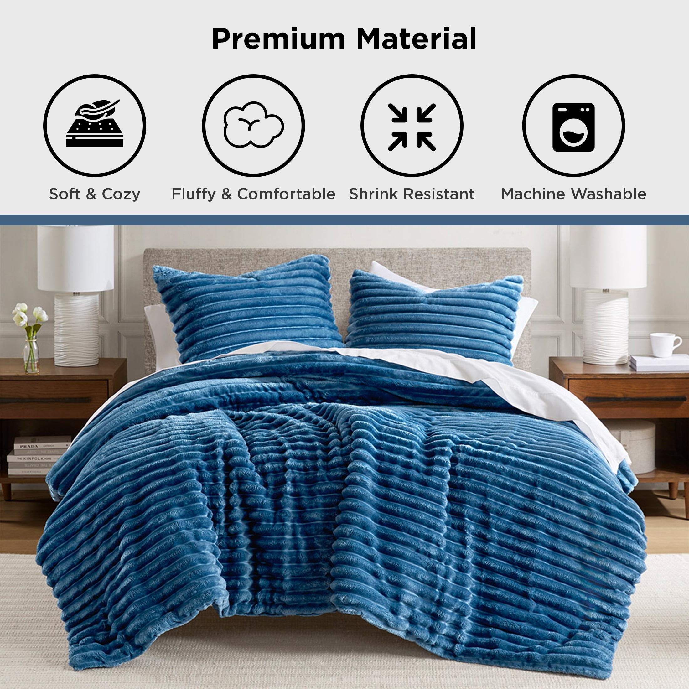 Regency Heights Twin/Twin XL Fluffy Ribbed Plush Comforter Set 2-Piece Bedding Set Blue