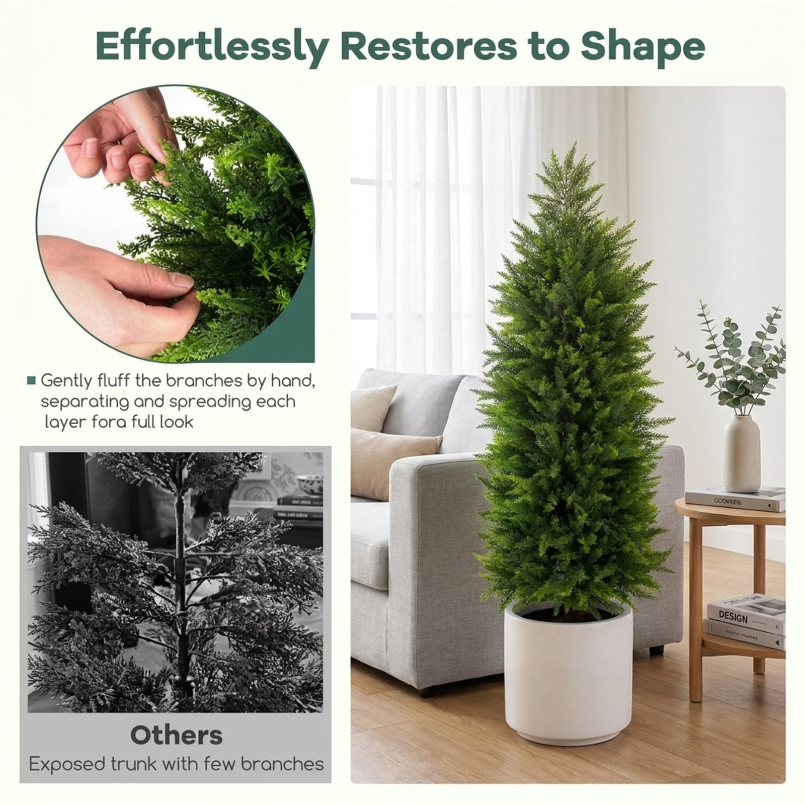 Vebreda Artificial Plant Decor, 4 FT Artificial Topiary Tree Set of 2 Faux Cedar Cypress Plants in Cement-Filled Pots, Lifelike Greenery Display