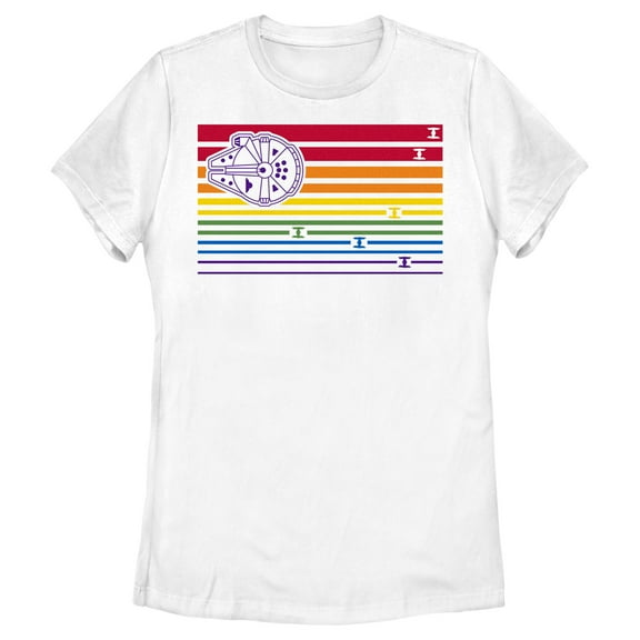 Women's Star Wars Millennium Falcon Pride Flag Graphic Tee White Medium