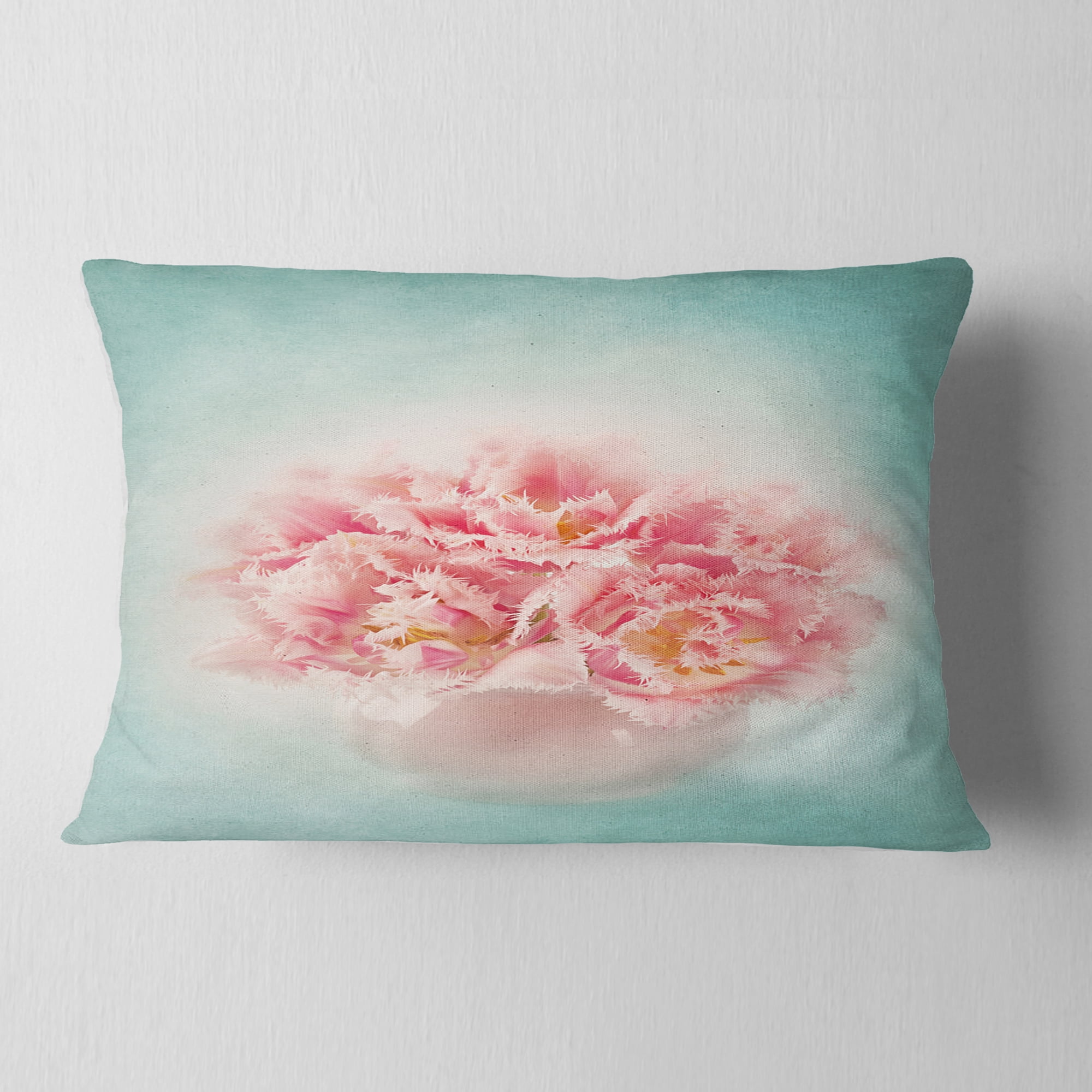 Designart Pink Tulips in Vase Photography - Floral Throw Pillow - 12x20