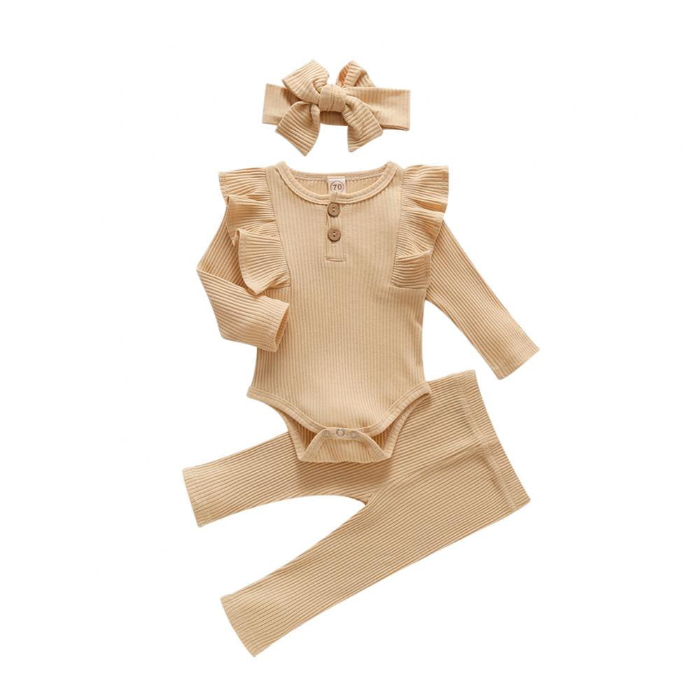 Fashion Solid Color Baby Girl Autumn Suit Infant Baby Long Ruffled One Piece Suit Cute Clothing Set