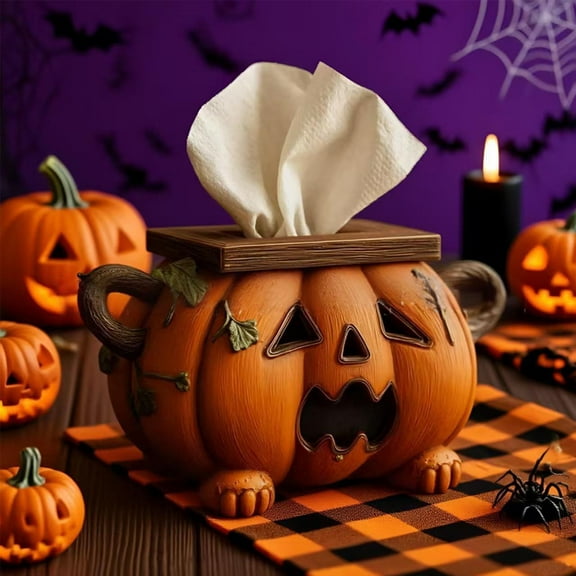 BiFandian Pumpkin Tissue Box Cover, Decorative Fall Tissue Paper Box Holder, Halloween Decorations Indoor Pumpkin Decor