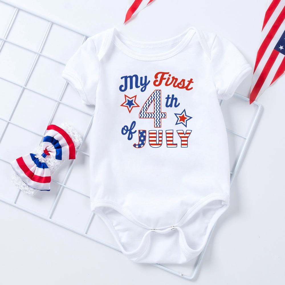 4th of July Baby Girl Outfit-Short Sleeve Romper Tutu Skirt Headband Clothes Set 3Pcs