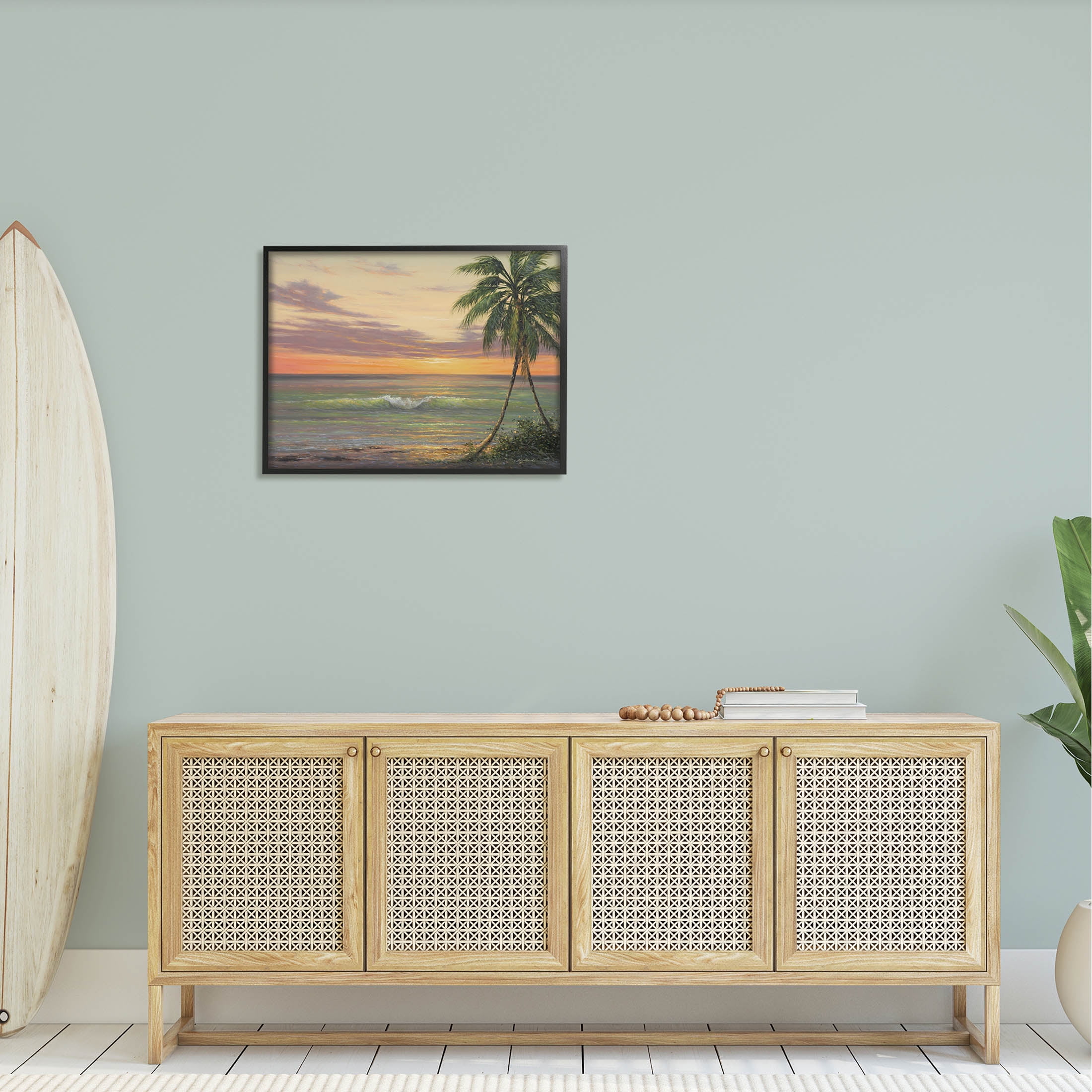 Tropical Ocean Waves Beach Coastal Painting Black Framed Art Print Wall Art