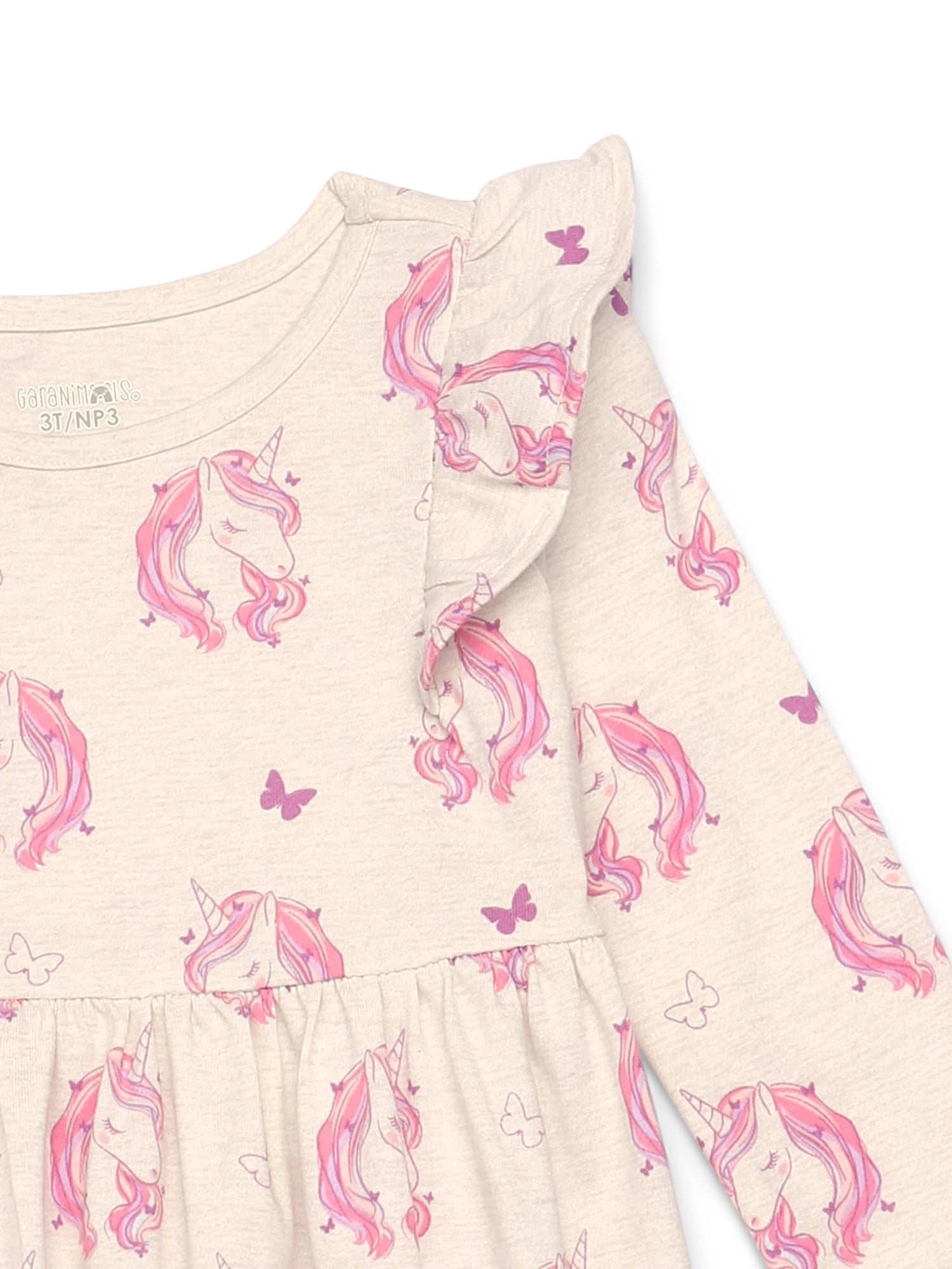 Garanimals Toddler Girl Long Sleeve Printed Dress with Ruffle Shoulders, Sizes 18M-5T