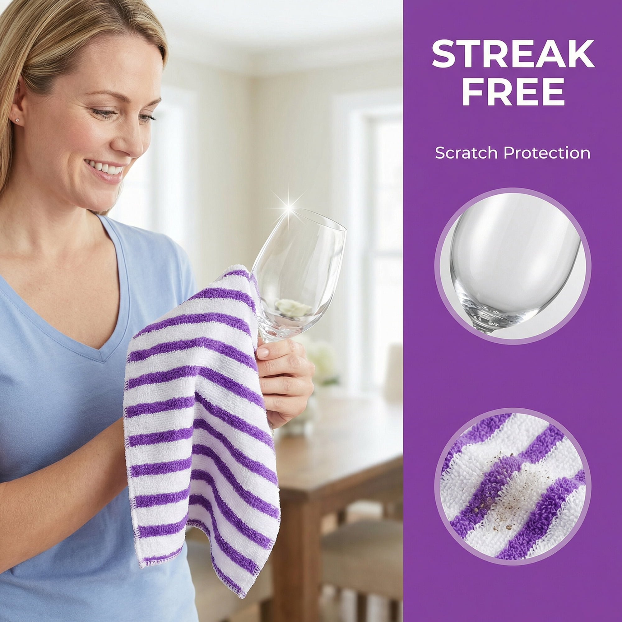 Unique Bargains 6 Pack Wood Fiber Striped Reusable Towels Purple 9" x 7"