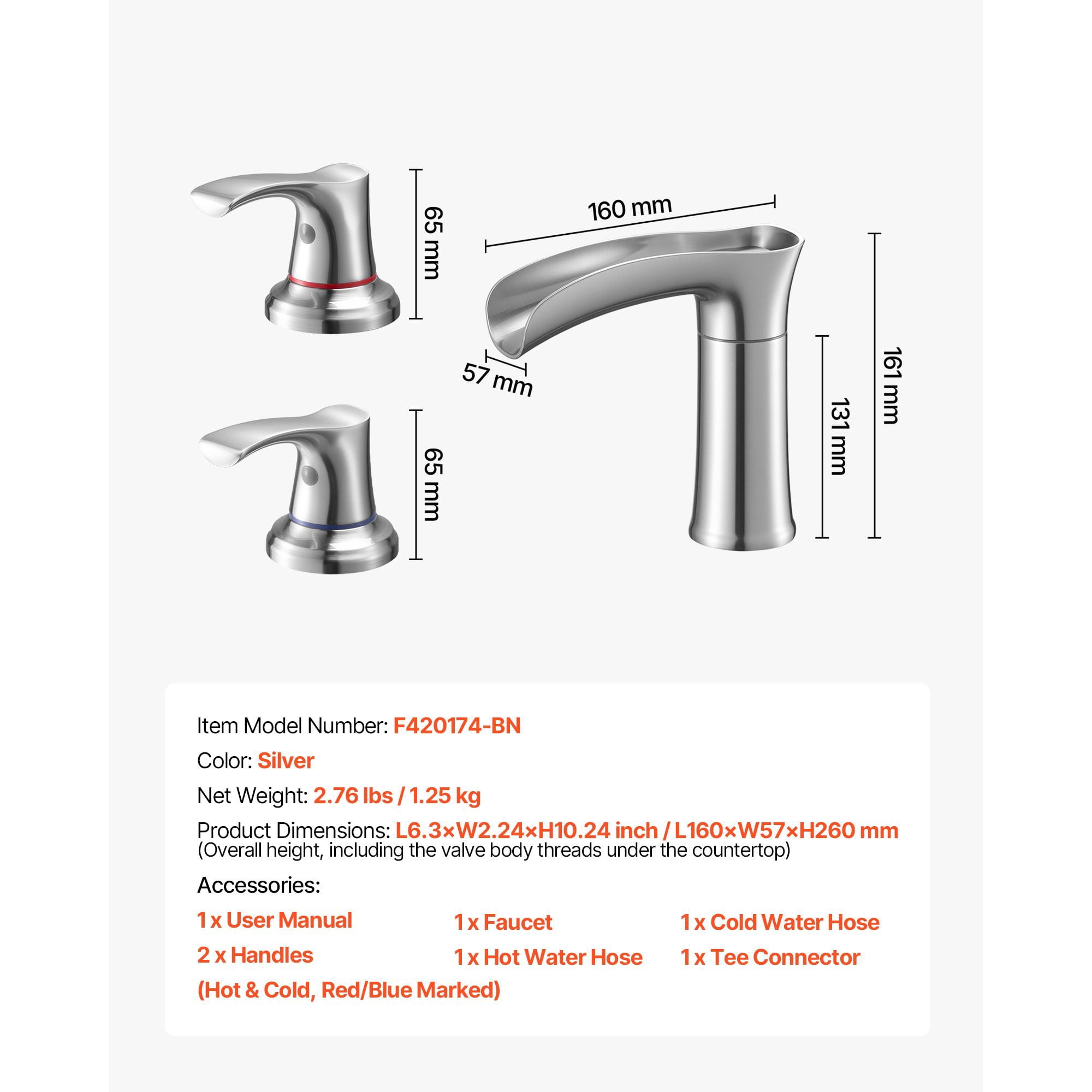 Roman Bathtub Faucet 4.36 GPM High-Flow 3-Hole Deck Mount Zinc Alloy Dual Handles Drip-Free for Bathroom Bathtub