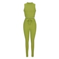 thumbnail image 4 of Timegard 2 Piece Yoga Sets for Women Ribbed Sleeveless High Neck Crop Tops and Drawstring Leggings Slim Workout Sets, 4 of 7