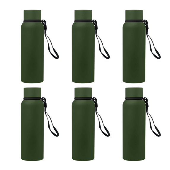 6 Ransom Water Bottles with Strap Set, 17 oz. - Stainless Steel, Double Wall, Plastic Lid - Army Green