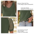 thumbnail image 3 of Camiseta De Punto Informal, Camiseta De Punto Con Cuello En V De Algodón Suave Para Mujer, Manga Abullonada De Color Puro Para Ir De Compras Cergrey Verde S, 3 of 5