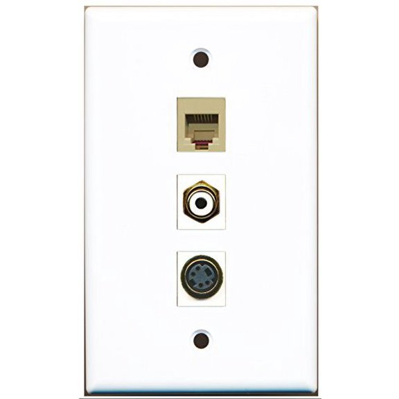 RiteAV - 1 Port RCA White and 1 Port Phone RJ11 RJ12 Beige and 1 Port S-Video Wall Plate