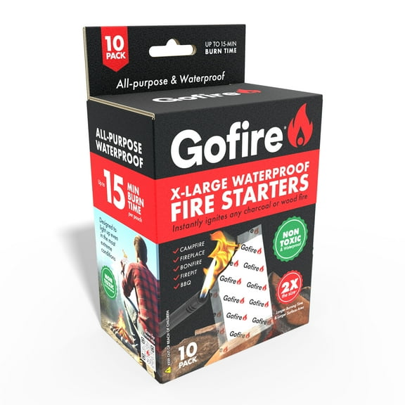 GoFire XTRA LARGE 10-Piece Fire Starter Kit, 15-Minute Burn Time, Non-Toxic & Waterproof