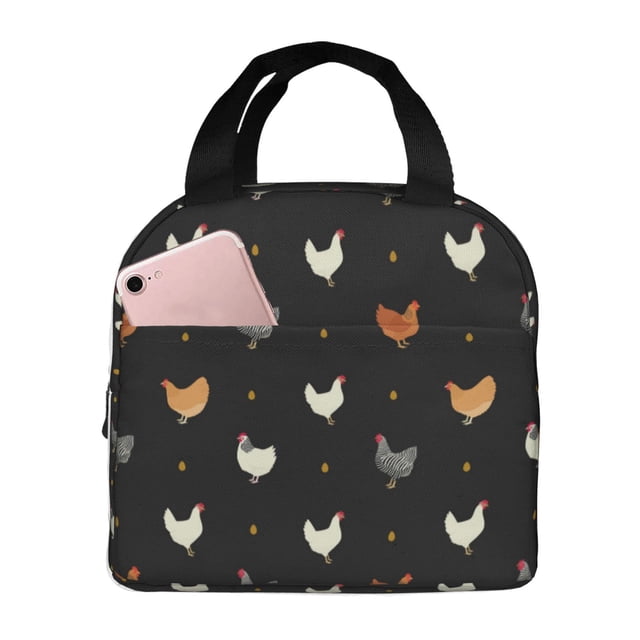Fotbe Funny Chicken Bolsa Térmica con Estampado y Forro de Aluminio Grueso Bolsa de Almuerzo con Bolsillo Frontal para Hombres y Mujeres, Ideal para Trabajo, Escuela