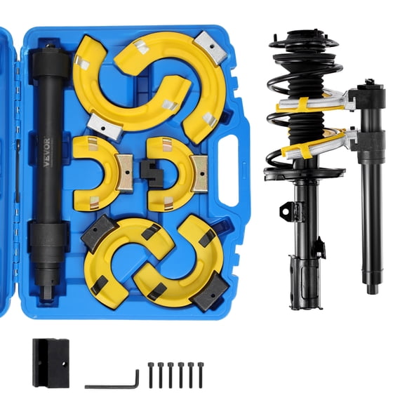 VEVOR Ensemble de Compresseur à Ressort de Vérin, Trousse de Compresseur à Ressort de Vérin Macpherson, Outil de Retrait d'Extracteur de Ressorts de Vérin de Fourche Interchangeable, avec Manchon Protecteur Jaune et Étui de Transport