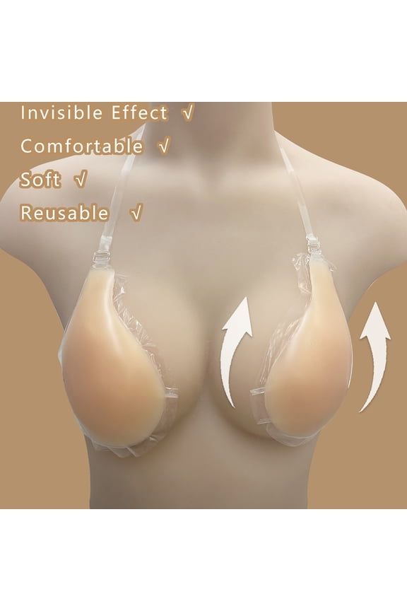 Women's Silicone Adhesive Bra Clear Halter Strap Push Up Lingerie, Backless Wedding Sticky Breast Tape, Solid Gel Gathering Pasties, Invisible Reusable Lift Nipple Cover