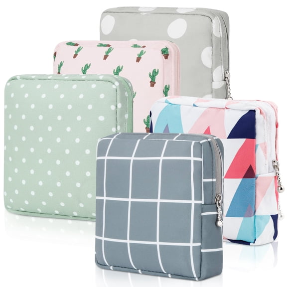 5 Pcs Sanitary Napkin Storage Bag, Portable Period Bag Menstrual Pad Bag, Period Pouch for Panty Liners Tampons Sanitary Pads, Feminine Menstruation First Period Bags for Teen Girls Women
