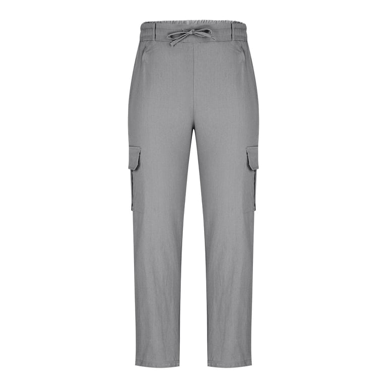 WRKEKC Cargo Pants for Men Cotton Linen Look Solid Color Multiple