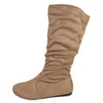 thumbnail image 2 of Forever Women Flat Heel Slouchy Mid-Calf Basic Light Weight Boots Side Zipper SELENA-23 Beige Taupe Suede 5.5, 2 of 4
