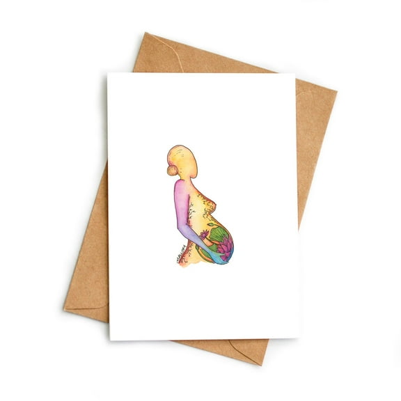 Pregnancy Greeting Card – Beautifully Illustrated Expecting Mother Design – Blank Inside with Envelope – Perfect for Baby Showers or Expecting Moms