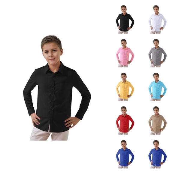 Kids Shirts Long Sleeve Button Down Lapel Collar Dress Shirt Spring Shirts Boys Girls School Uniform 3-8 Years