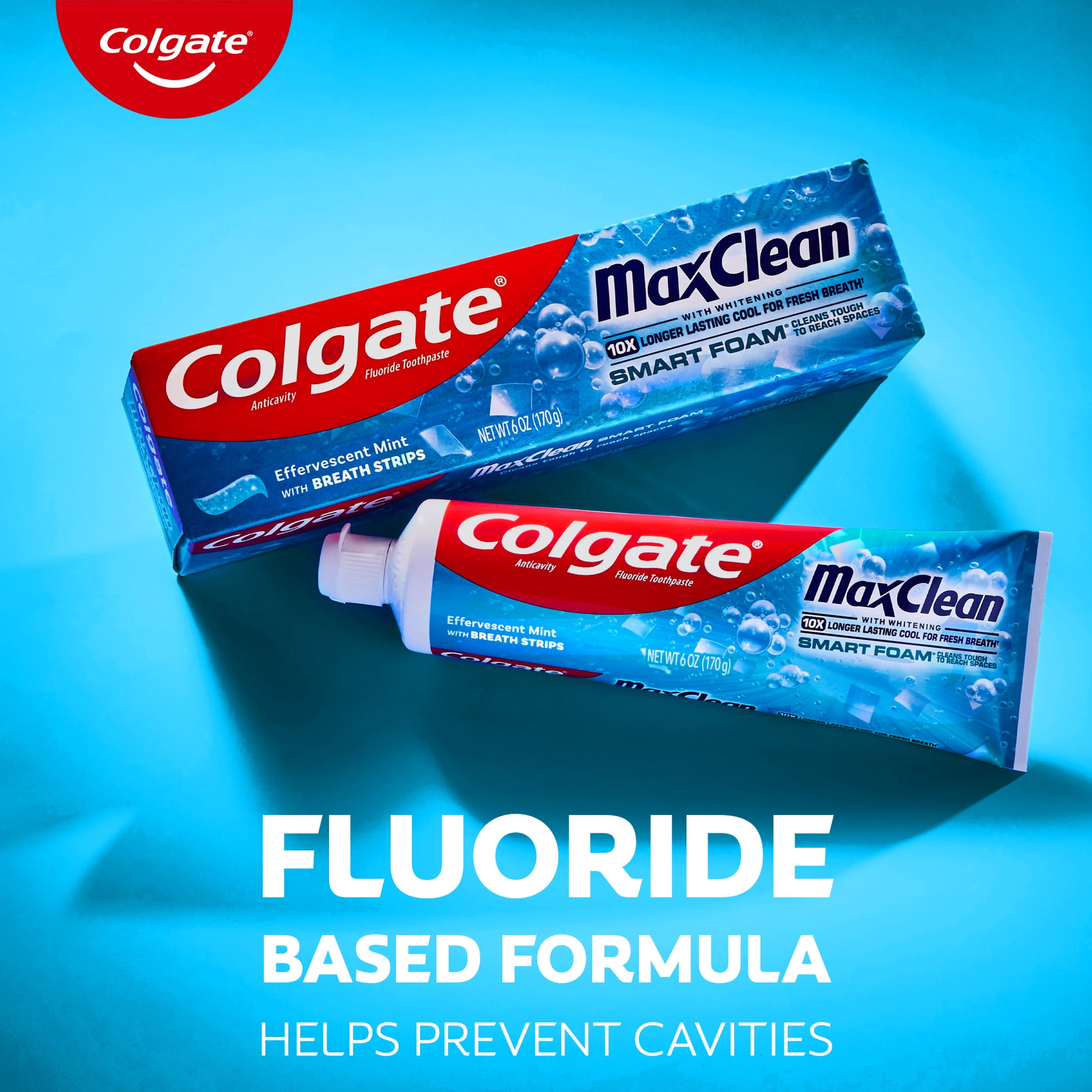 Colgate Max Clean Smart Foam Whitening Toothpaste, Effervescent Mint, 6.0 oz