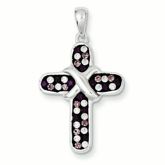 Sterling Silver Purple & Clear Stellux Crystal Cross Pendant QP2503