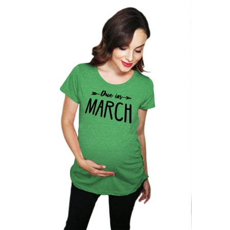 

Maternity Due In March Funny T shirts Pregnant Shirts Announce Pregnancy Month Shirt (Heather Green) - S