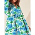 thumbnail image 4 of Women Floral Print Mini Dress V-Neck Tie-Up Lantern Sleeve A-line Dress Fashion Summer Casual Dress, 4 of 5