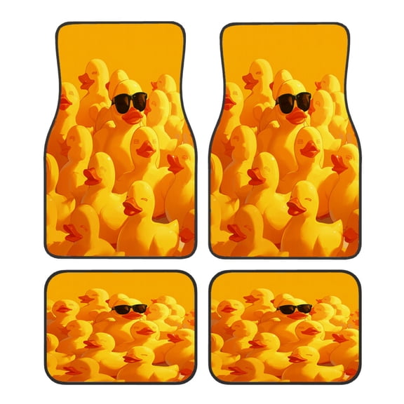 4-Piece Car Floor Mats Set, Cool Duck With Sunglass Crystal Velvet Automotive Front & Rear Floor Liners, Universal Fit for Car, Truck, SUV