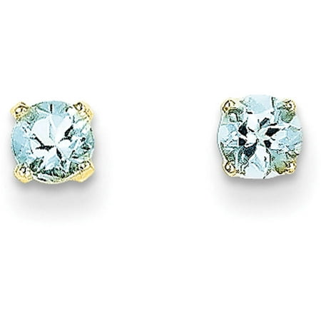Aquamarine 14kt Yellow Gold 4mm March Post Earrings