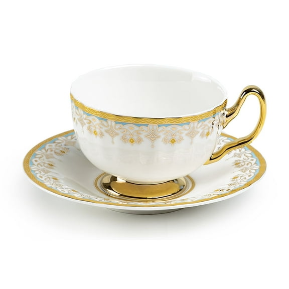 Grace Teaware White Floral Toile 6oz Fine Porcelain Tea Cup and Saucer