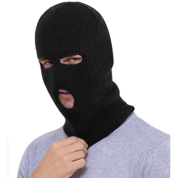 MANJIAMEI Knitted Balaclava 3-Hole Full Face Cover Thermal Winter Ski Face Warmer Hood Neck Warmer Outdoor Sports Hat for Men Women, Black