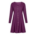 thumbnail image 4 of Fesfesfes Women Dress Casual Fall Solid Sexy U-Neck Buttons Long Sleeve Waist Dress Under $10, 4 of 8