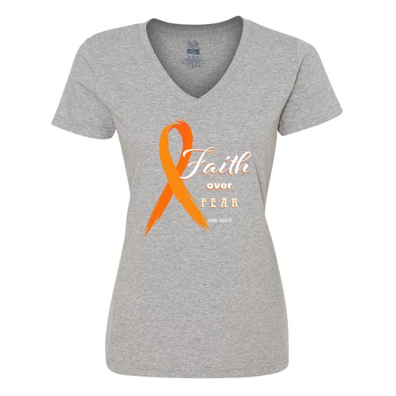 Inktastic Faith over Fear Leukemia Awareness with Orange Ribbon Women's V-Neck T-Shirt