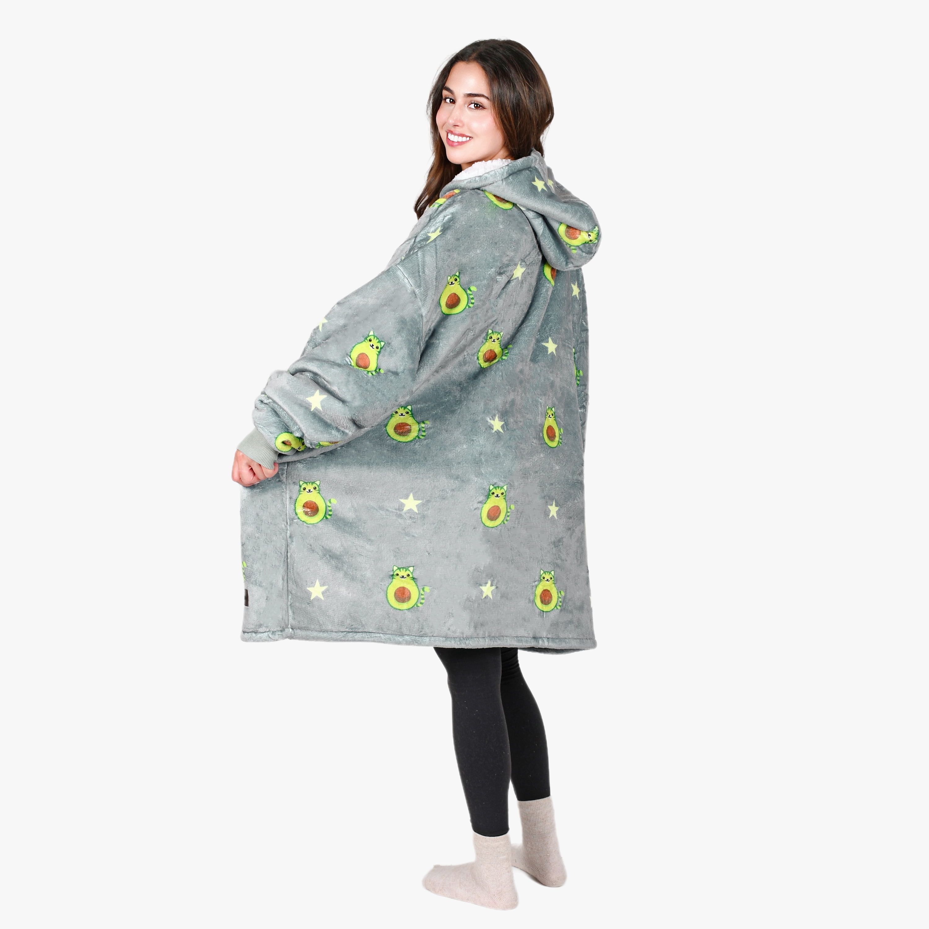 Tirrinia Oversized Blanket Hoodie, Wearable Fluffy Sherpa Blanket, Cozy Sweatshirt Blanket Gift for Adult Women Men Girlfriend