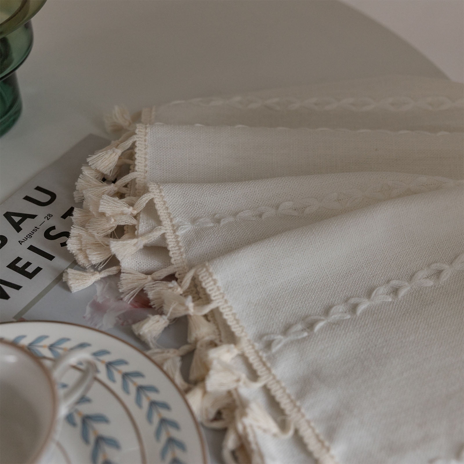 NixiYa Linen Curtains White Boho Curtains Semi-Blackout Window Curtains Rod Pocket Drapes 52 x 84 inches 1 Pannel