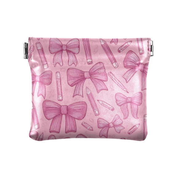 PU leather Coin Purses & Pouches Small Wallet Pink Bows and Pencils
