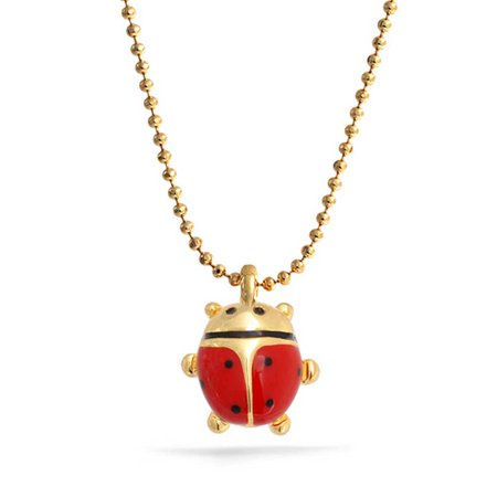 Childrens Red Enamel Ladybug Pendant Gold Plated Necklace 16 Inches