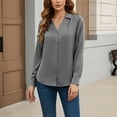 thumbnail image 5 of BXINGOHAI Women's Blouse Satin Silk Shirts Button Down Shirts Casual Loose Long Sleeve Office Work Tunic Tops Gray S, 5 of 7