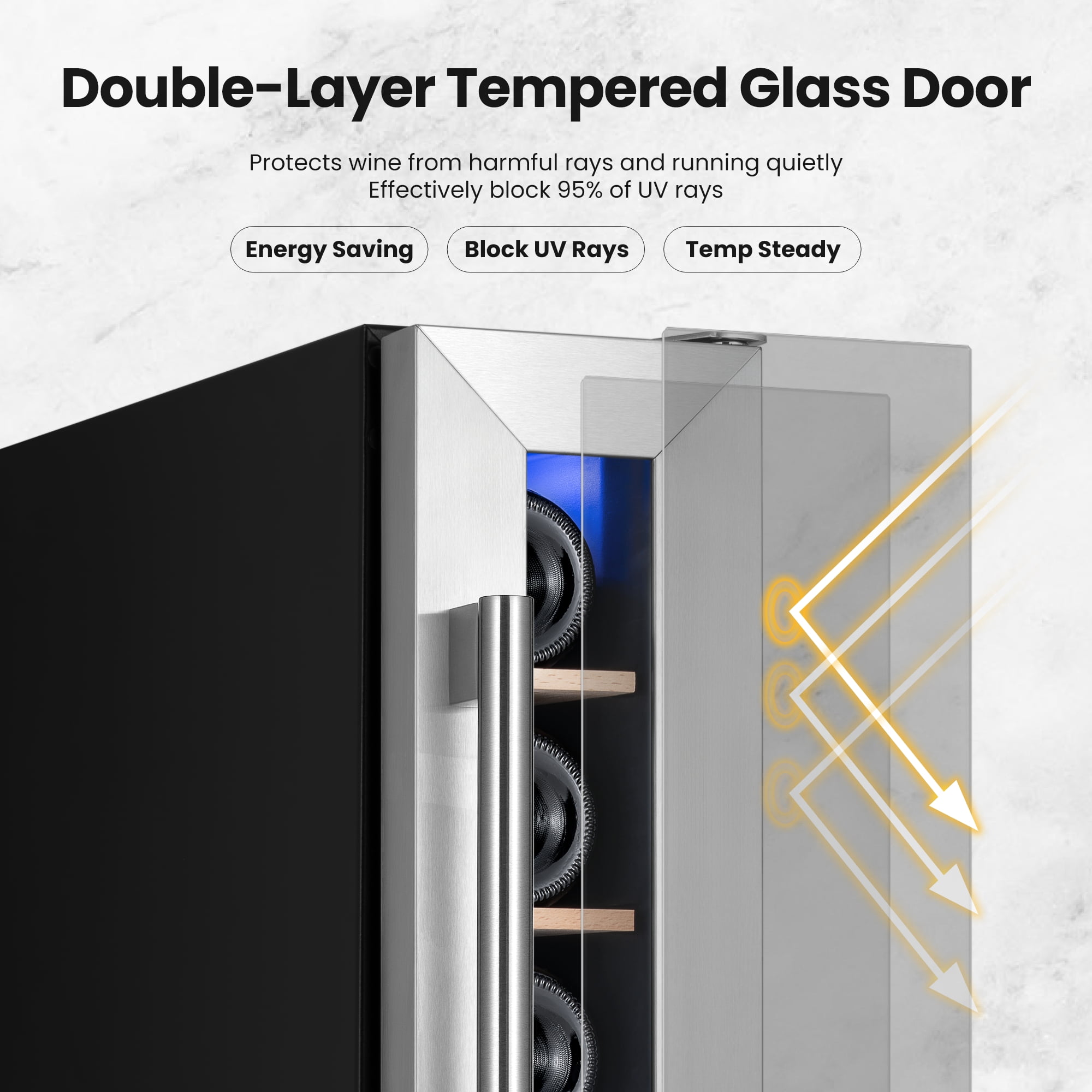 Yeego 7-Bottle Wine Cooler – 40-65°F, Freestanding or Built-In, Glass Door Fridge for Home or Office
