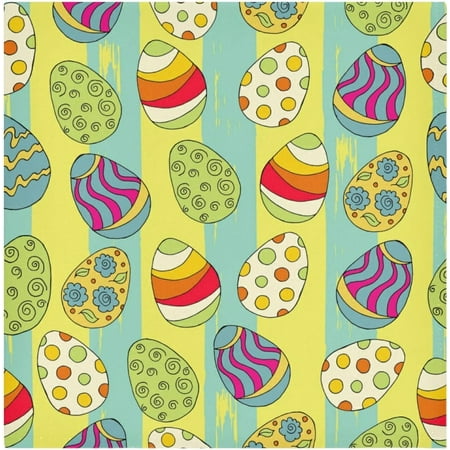 

Bestwell Easter Cloth Napkins 4PCS Cute Easter Colorful Eggs Teal and Yellow Stripes Soft and Skin Friendly Dinner Napkins Washable for Dinner Hotel Reunion BBQ Party