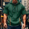 thumbnail image 5 of Mens Tactical Short Sleeve Half Zip Hoodie Muscle Fit Pullover Sweatshirt Cargo Arm Pocket Drawstring Hood Zipper Pocket Summer Streetwear Dark Green 3XL, 5 of 5