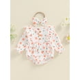 thumbnail image 2 of Bagilaanoe Newborn Baby Girl Summer Rompers Floral Print Long Sleeve Bodysuits + Hairband 3M 6M 9M 12M Infant One Piece Jumpsuit, 2 of 7