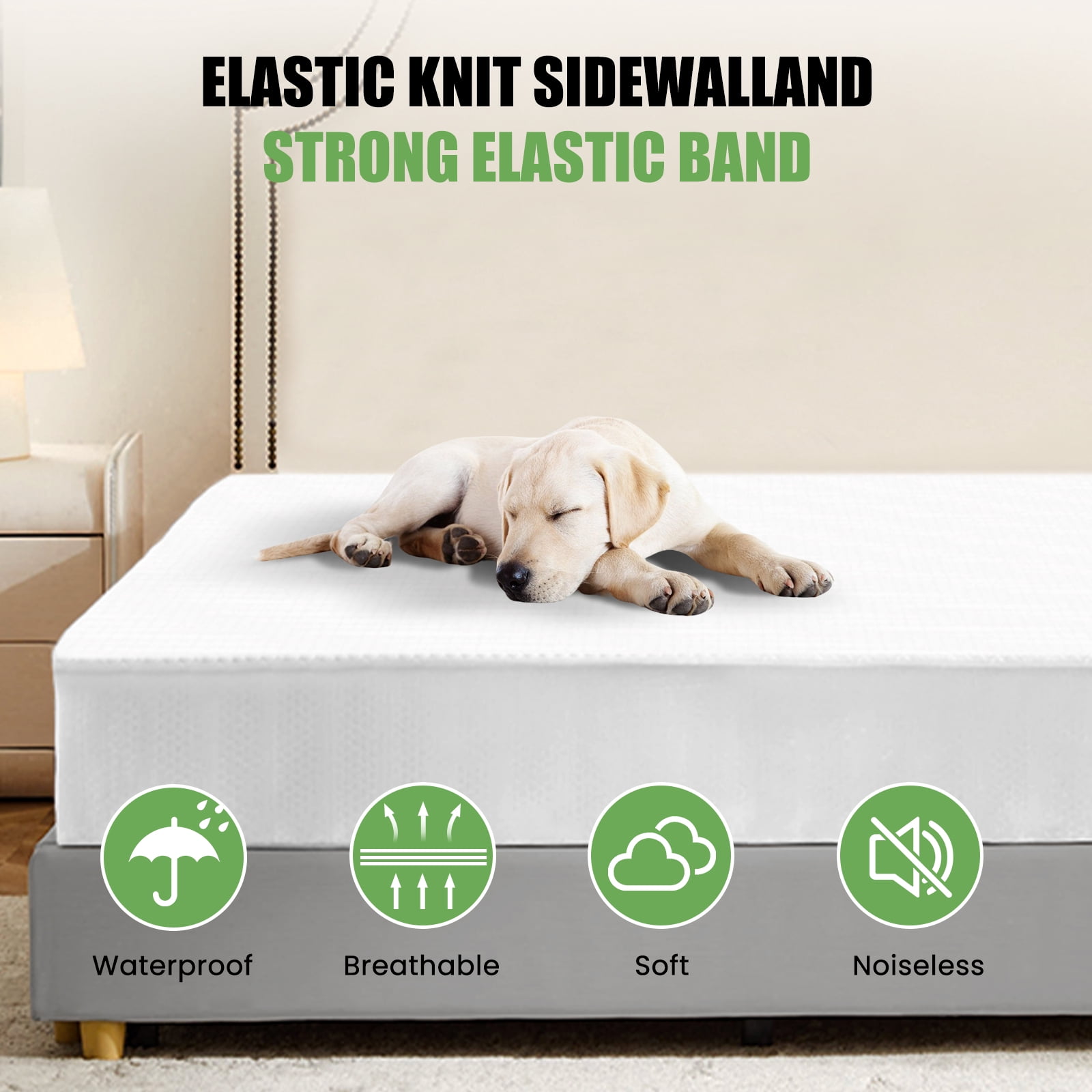 GIANNA Waterproof Mattress Protector (Pillowcase And Pillow Not Included) , Comfortable Solid Color Mattress Cover, White, Queen Size