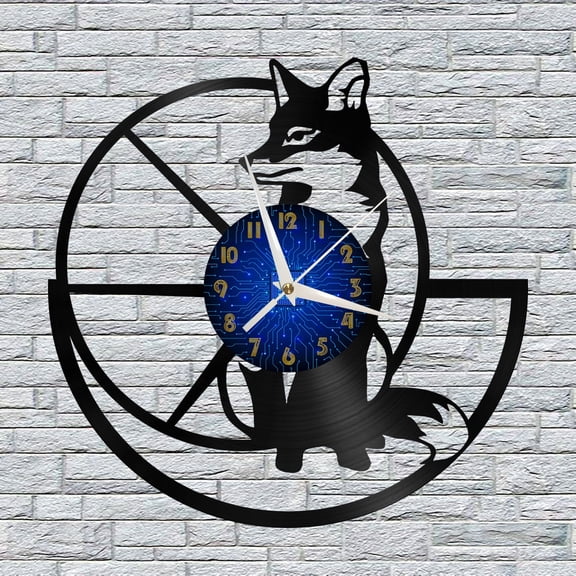 Fox Animal Decor Vinyl Wall Clock, Vinyl Record Clock Wall Art Silent & Non-ticking(12 inchs B)