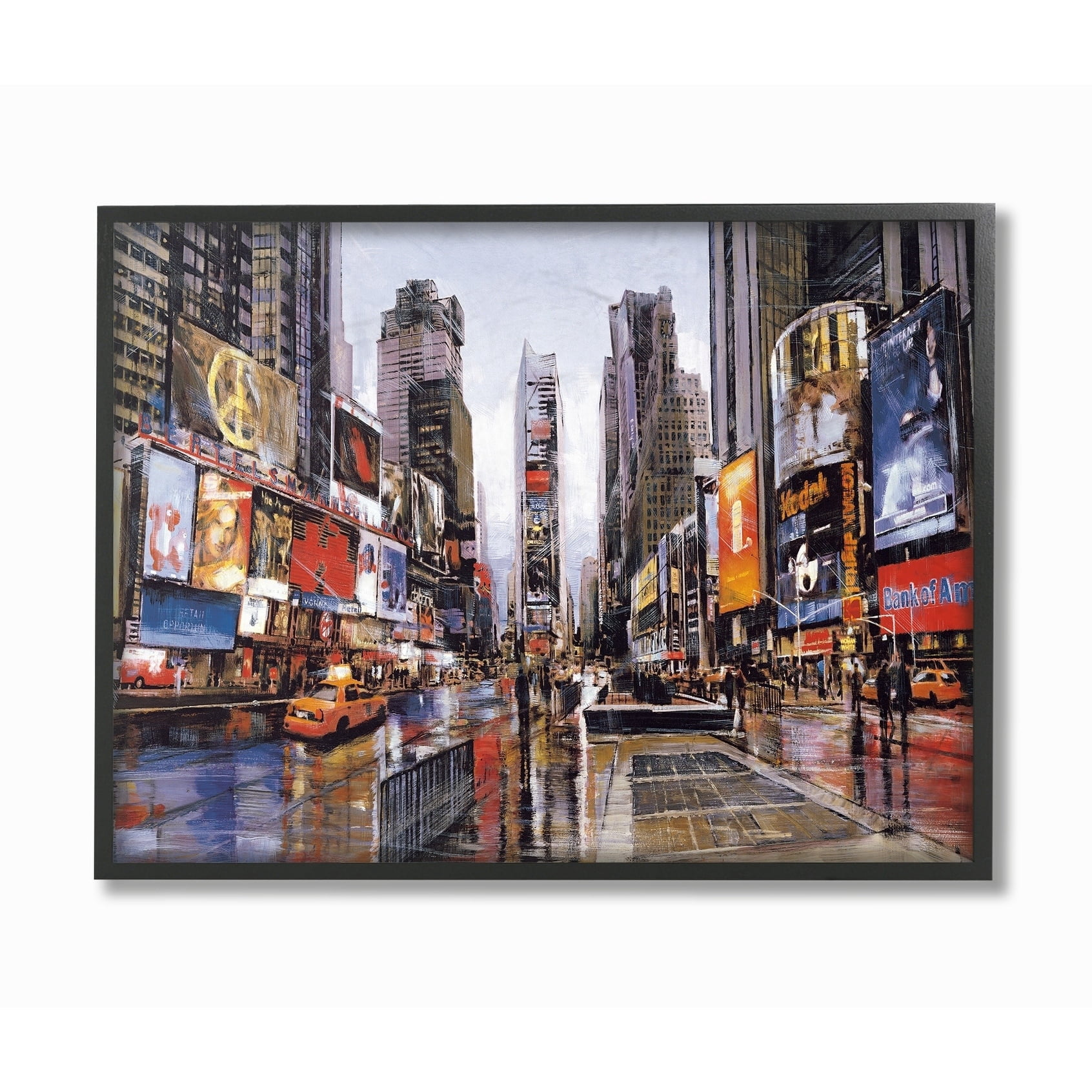 The Stupell Home Decor Collection Times Square Crowds on a Rainy Day Painting Framed Giclee Texturized Art, 11 x 1.5 x 14