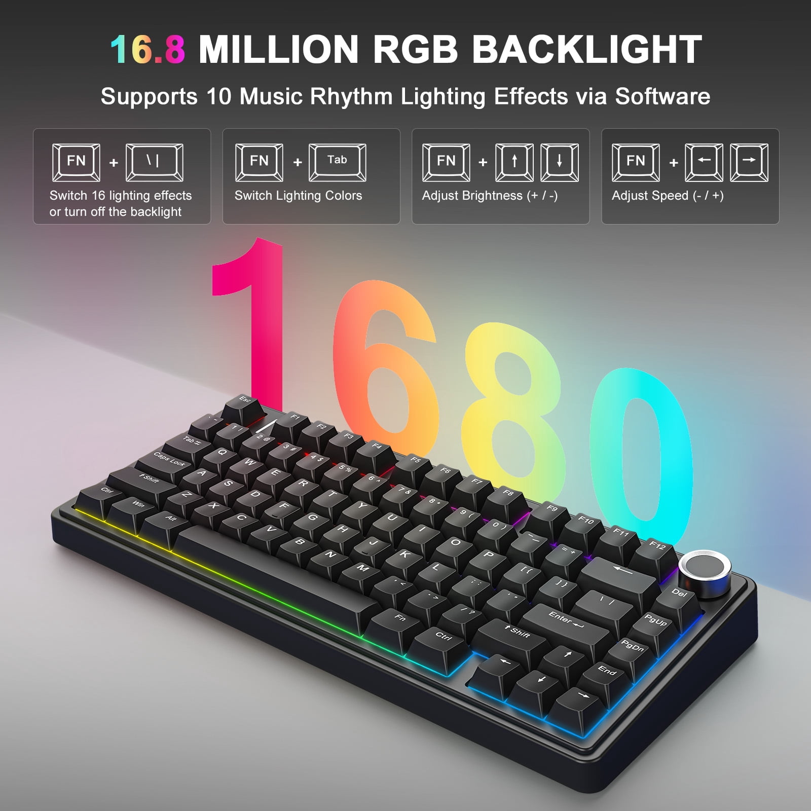 Aula F75-75 Wireless Mechanical Keyboard, Hot Swappable Custom Gaming Keyboard with Knob, BT5.0/2.4GHz/USB-C, RGB Backlit, Pre-lubed Reaper Switches, Double Shot PBT Keycaps